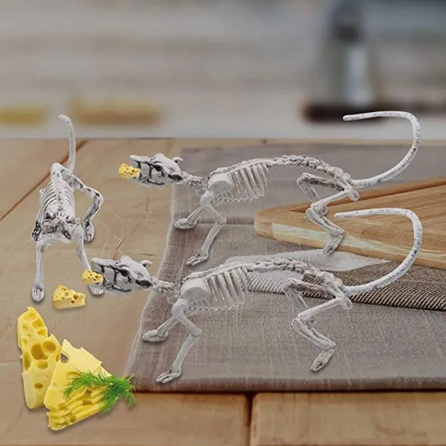 Spooky Scary Skeletons * | Joyin 3Pcs Posable Plastic Rat Skeleton Decoration 14In Halloween Decorations