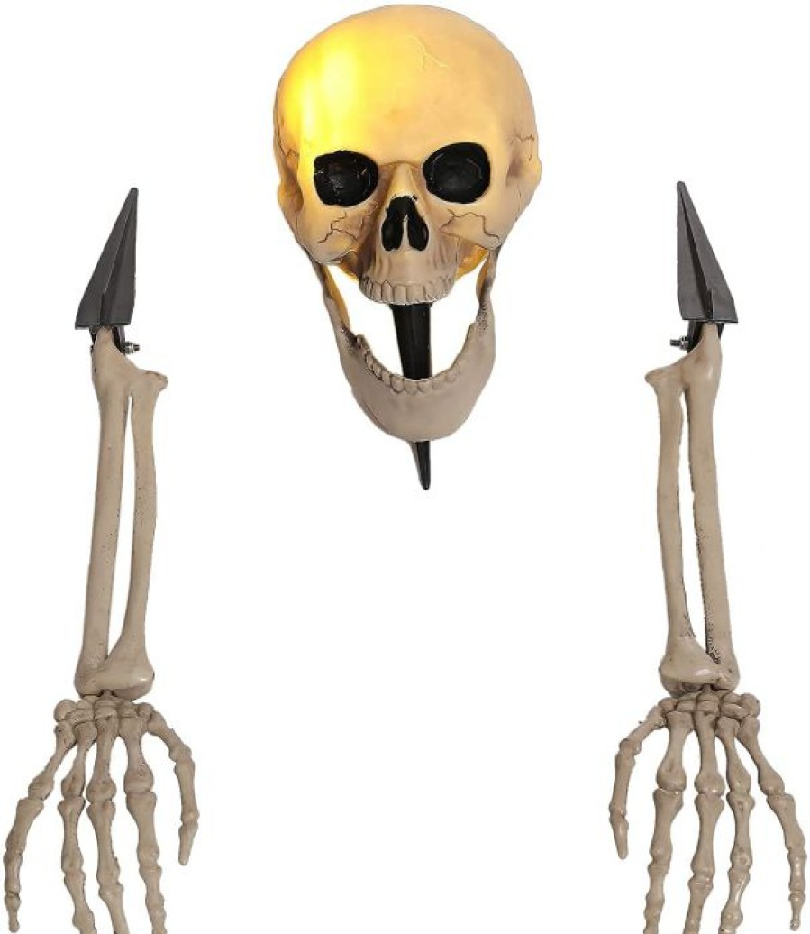 Halloween Outdoor Decor * | Joyin 3Pcs Lighted Skull And Skeleton Arms Stakes (Warm Light) Halloween Decorations