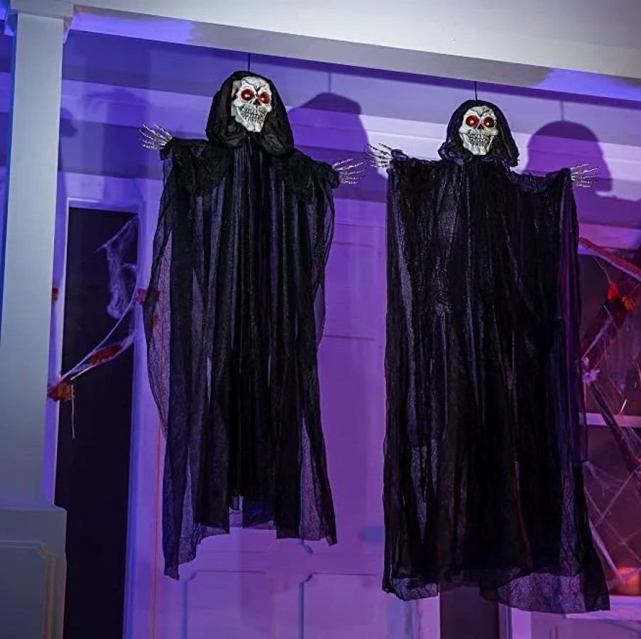 Hanging Decorations * | Joyin 2Pcs Hanging Grim Reaper With Glowing Eyes Halloween Decorations