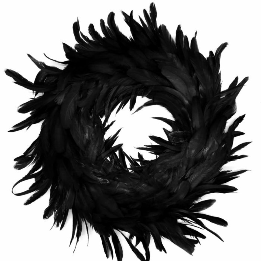 Halloween Indoor Decor * | Joyin Black Feather Halloween Wreath 13.75In Halloween Decorations