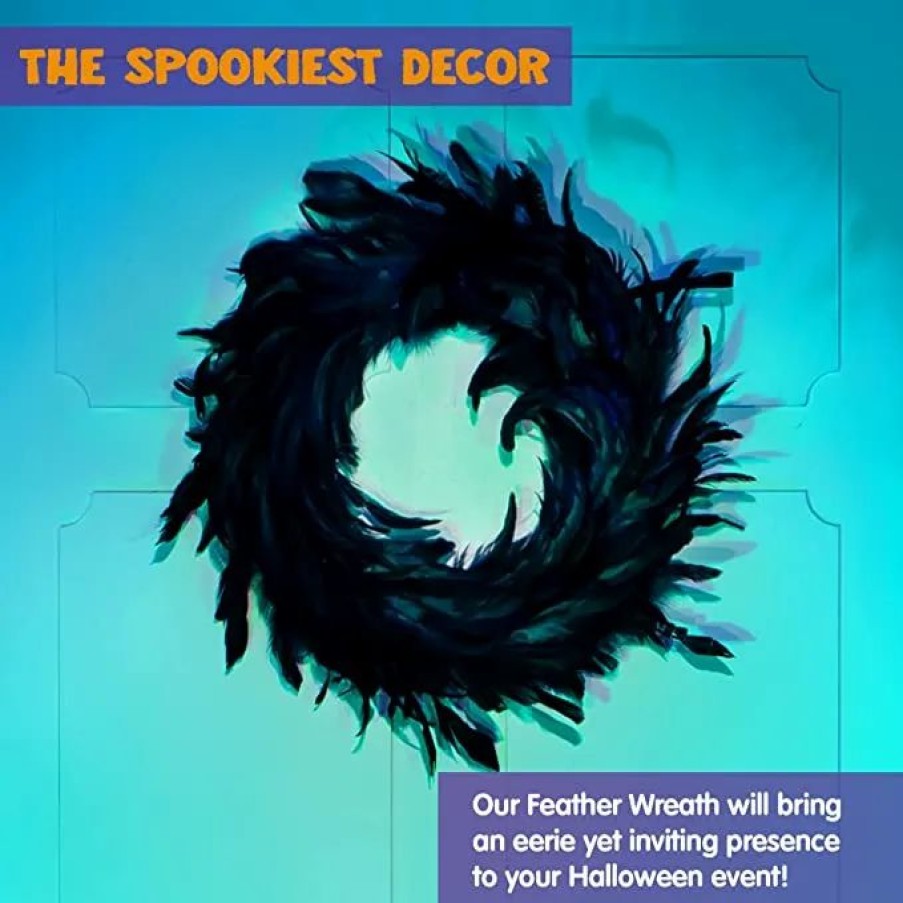 Halloween Indoor Decor * | Joyin Black Feather Halloween Wreath 13.75In Halloween Decorations