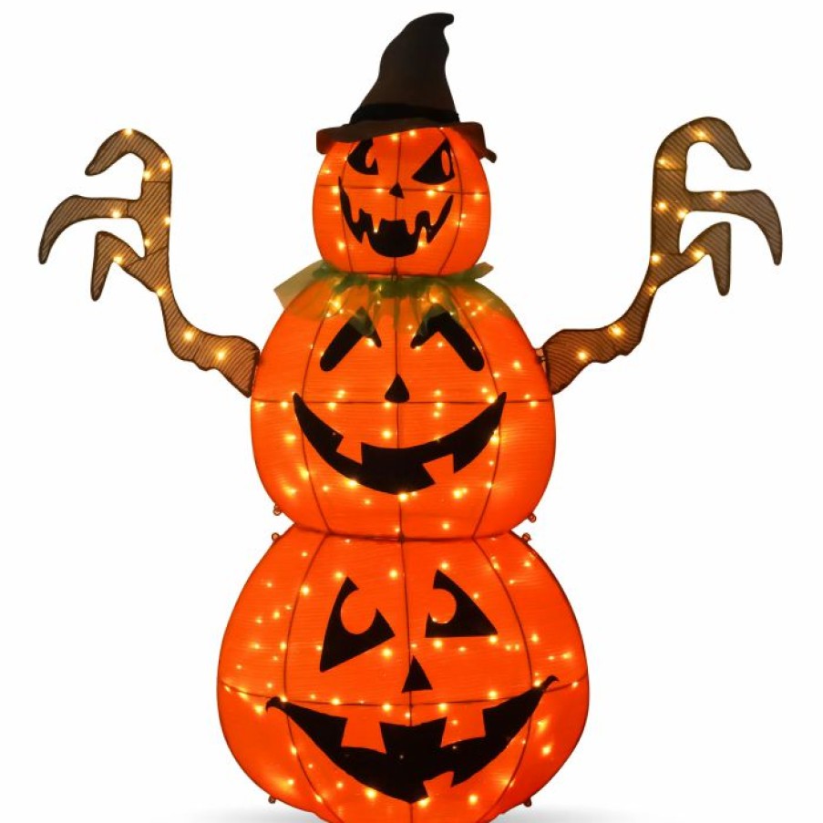 Halloween Outdoor Decor * | Joiedomi Led Yard Lights Tinsel Stacked Pumpkins (3 Heads) 5Ft Halloween Decorations