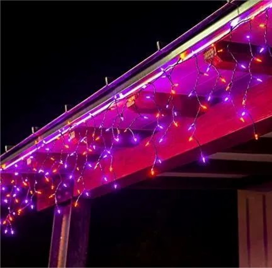 Halloween Lights * | Joiedomi 3Pcs 150 M5 Led Black Wire Icicle Lights (Orange & Purple) Halloween Decorations