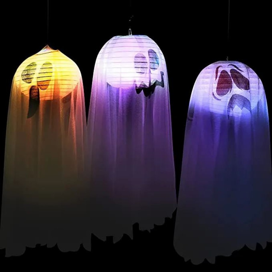 Hanging Decorations * | Joyin 3Pcs Ghost Lantern Hanging Lights 18In Halloween Decorations