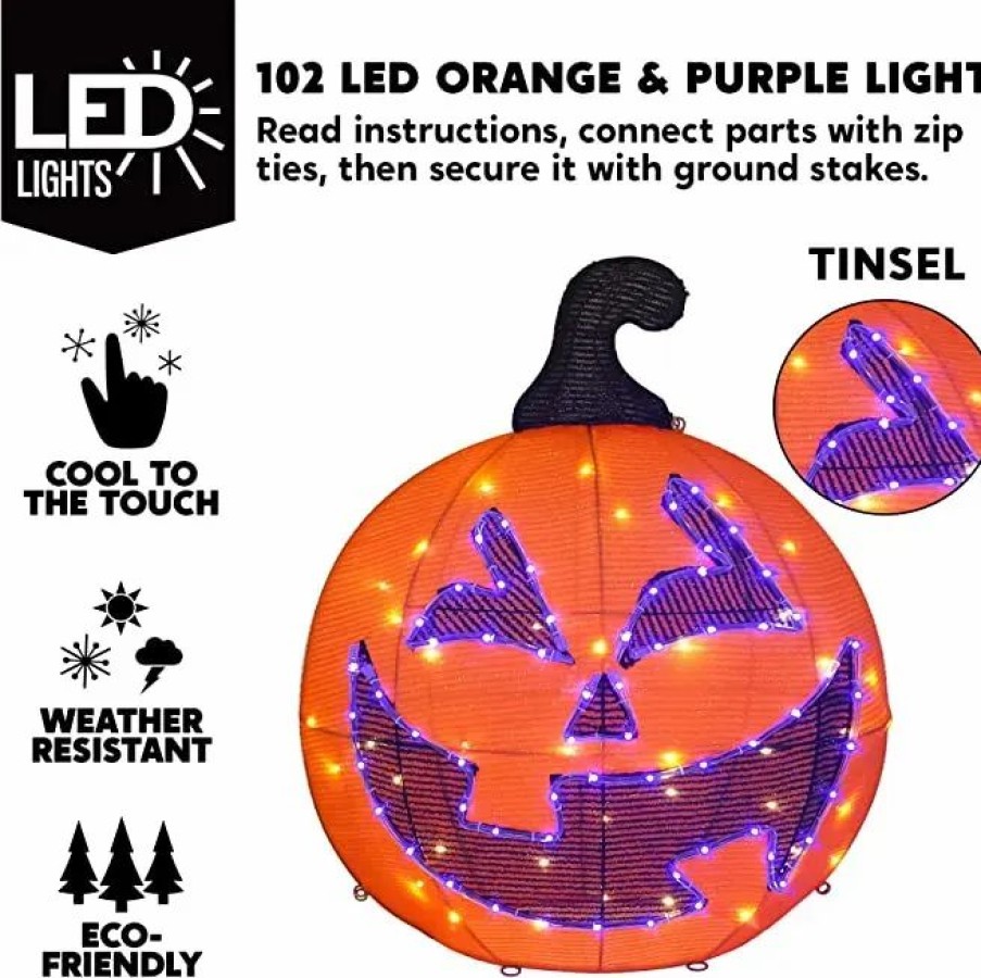 Halloween Outdoor Decor * | Joiedomi Led Yard Lights Tinsel Pumpkin (1 Head) 30In Halloween Decorations