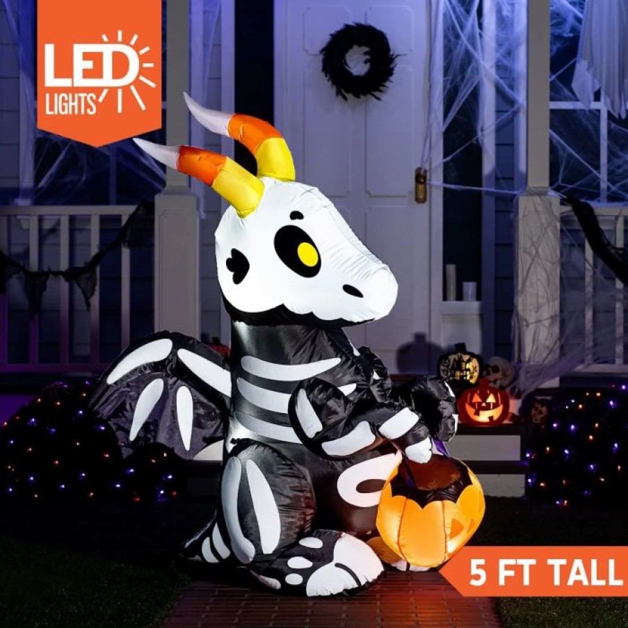 Halloween Inflatables * | Joiedomi 5Ft Halloween Inflatable Cute Skeleton Dragon Halloween Decorations