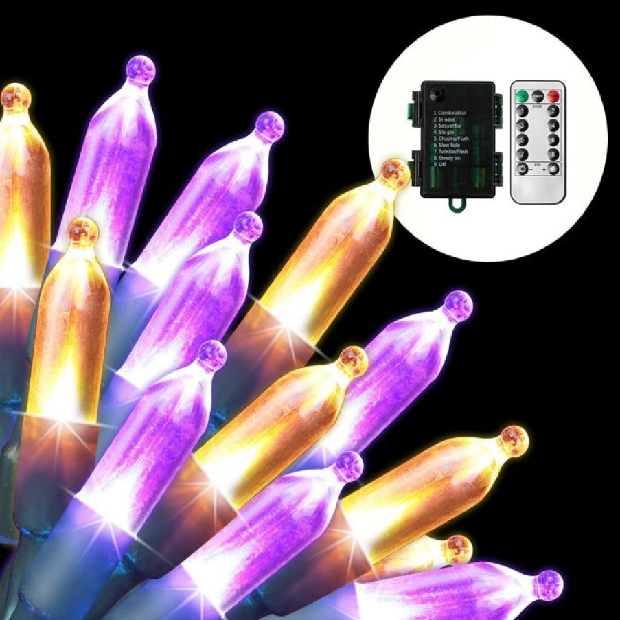 Halloween Lights * | Joiedomi 2Pcs Of Battery Powered Orange & Purple Green Led String Lights 17.3 Ft Halloween Decorations