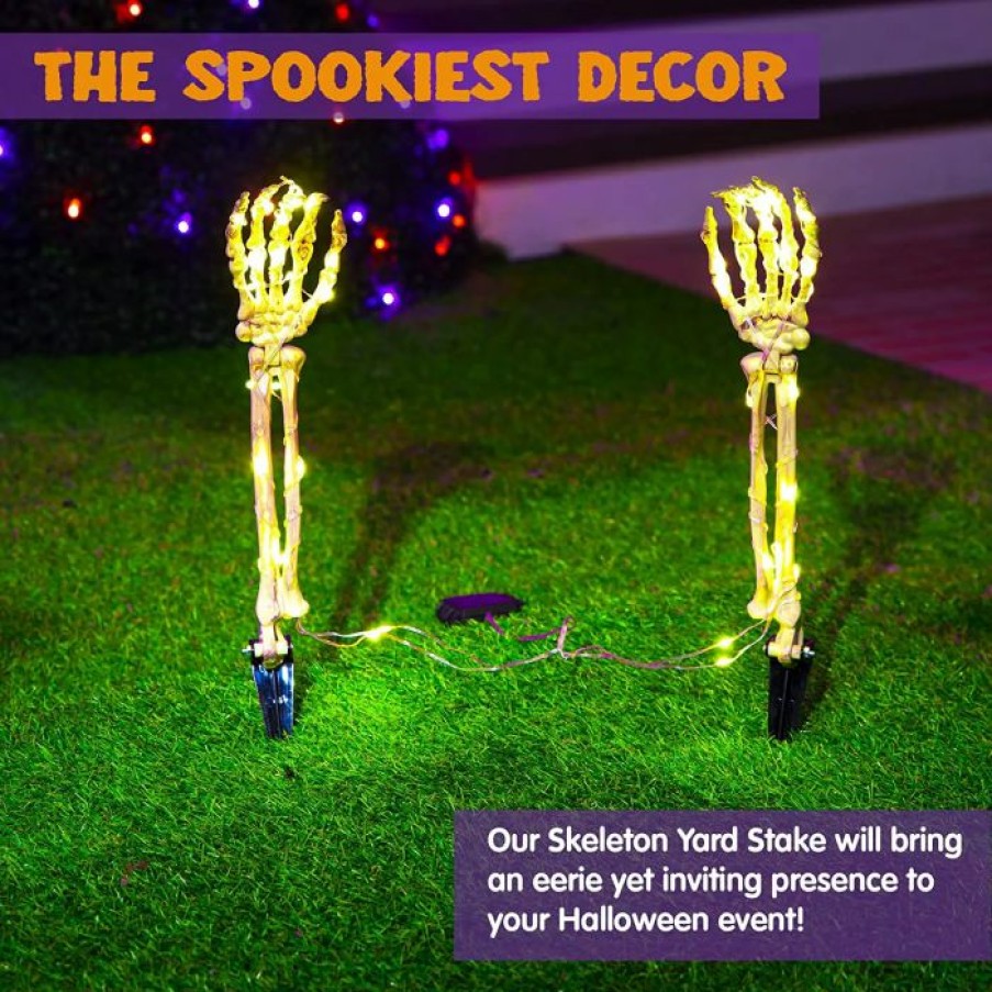 Halloween Outdoor Decor * | Joyin Light Up Skeleton Arms Yard Stake Halloween Decorations