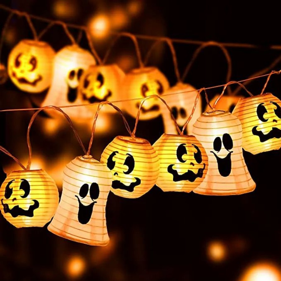 Halloween Lights * | Joyin Smiling Pumpkin And Ghost Lantern String Lights Halloween Decorations