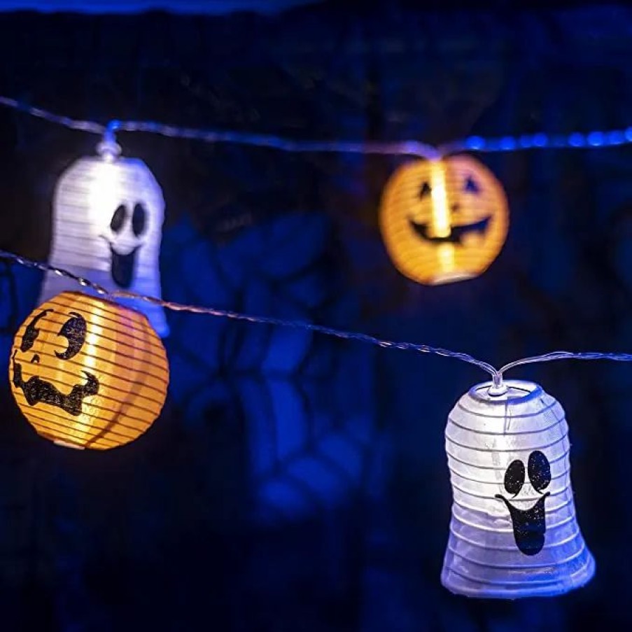 Halloween Lights * | Joyin Smiling Pumpkin And Ghost Lantern String Lights Halloween Decorations