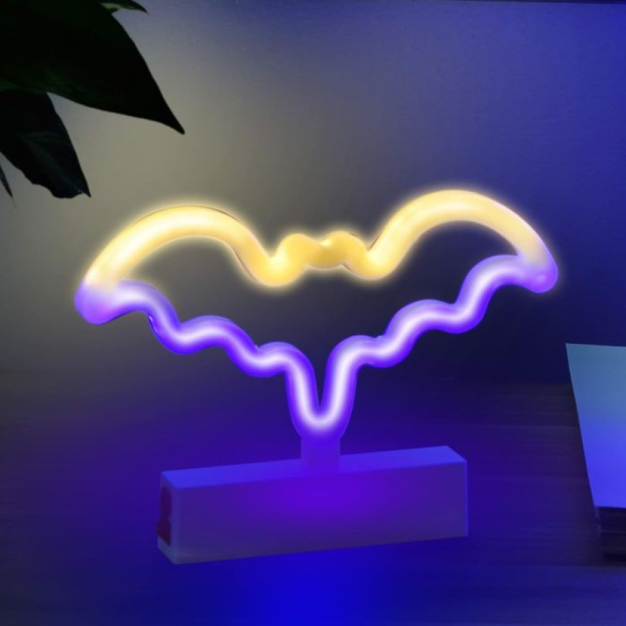 Halloween Lights * | Joyin 2Pcs Led Ghost & Bat Neon Table Lamp Set Halloween Decorations