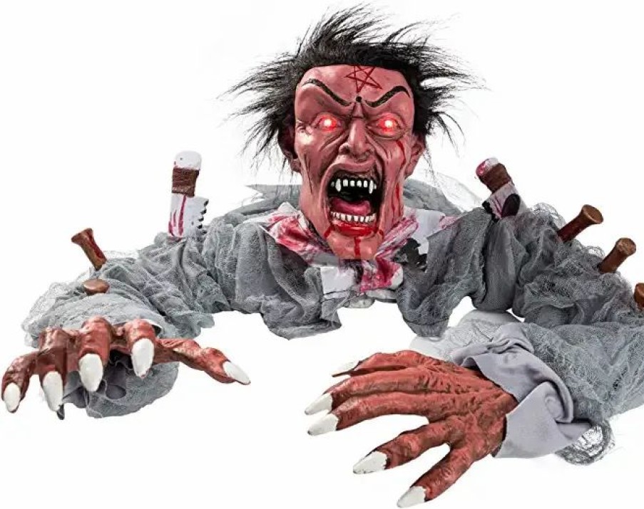 Halloween Outdoor Decor * | Joyin Animated Red Zombie Groundbreaker Halloween Decorations