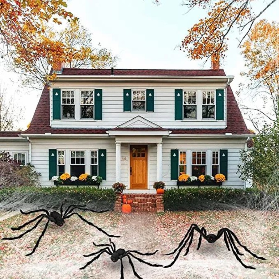 Halloween Outdoor Decor * | Joyin 3Pcs Large Halloween Hairy Spiders Halloween Decorations