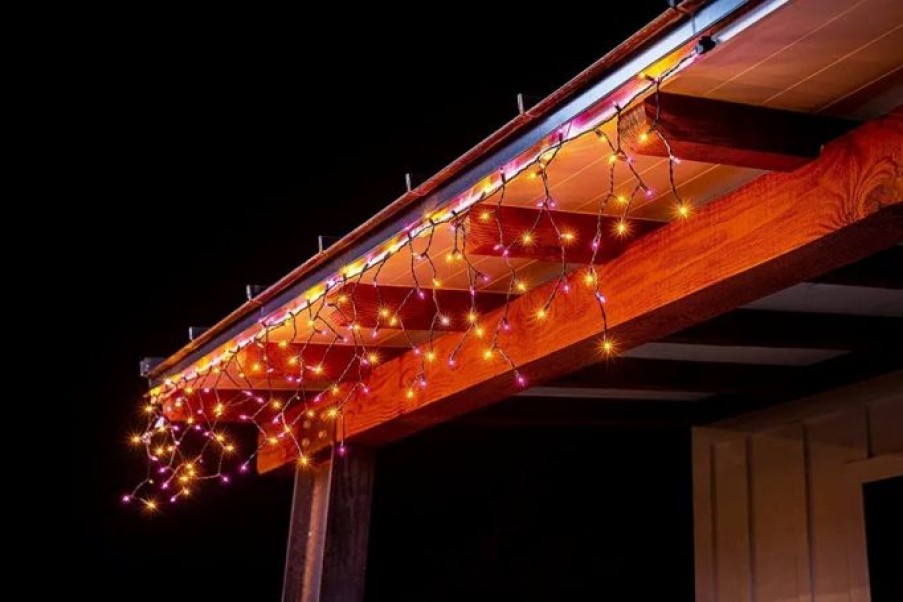 Halloween Lights * | Joiedomi 150 M5 Led Black Wire Icicle Lights (Orange & Purple) Halloween Decorations