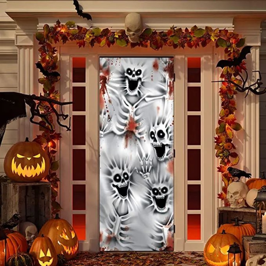 Halloween Indoor Decor * | Joyin 3Pcs Skeleton Door Cover For Halloween 30In X 72In Halloween Decorations