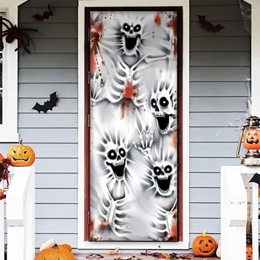 Halloween Indoor Decor * | Joyin 3Pcs Skeleton Door Cover For Halloween 30In X 72In Halloween Decorations