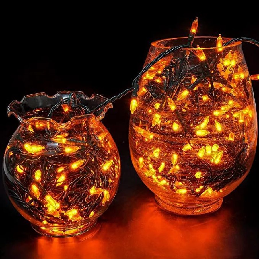 Halloween Lights * | Joiedomi 100-Count Orange Led 8 Modes Green Wire Light Set 42.9Ft Halloween Decorations