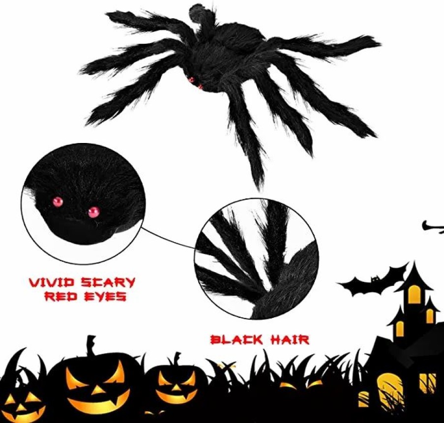 Halloween Outdoor Decor * | Joyin 6Pcs Halloween Black Hairy Spiders(47In, 35In, 24In, 20In, 17.5In, 12In) Halloween Decorations