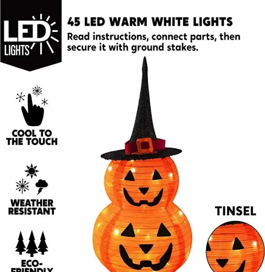 Halloween Outdoor Decor * | Joiedomi Halloween Tinsel Collapsible Pumpkin Light Decorations 3Ft Halloween Decorations