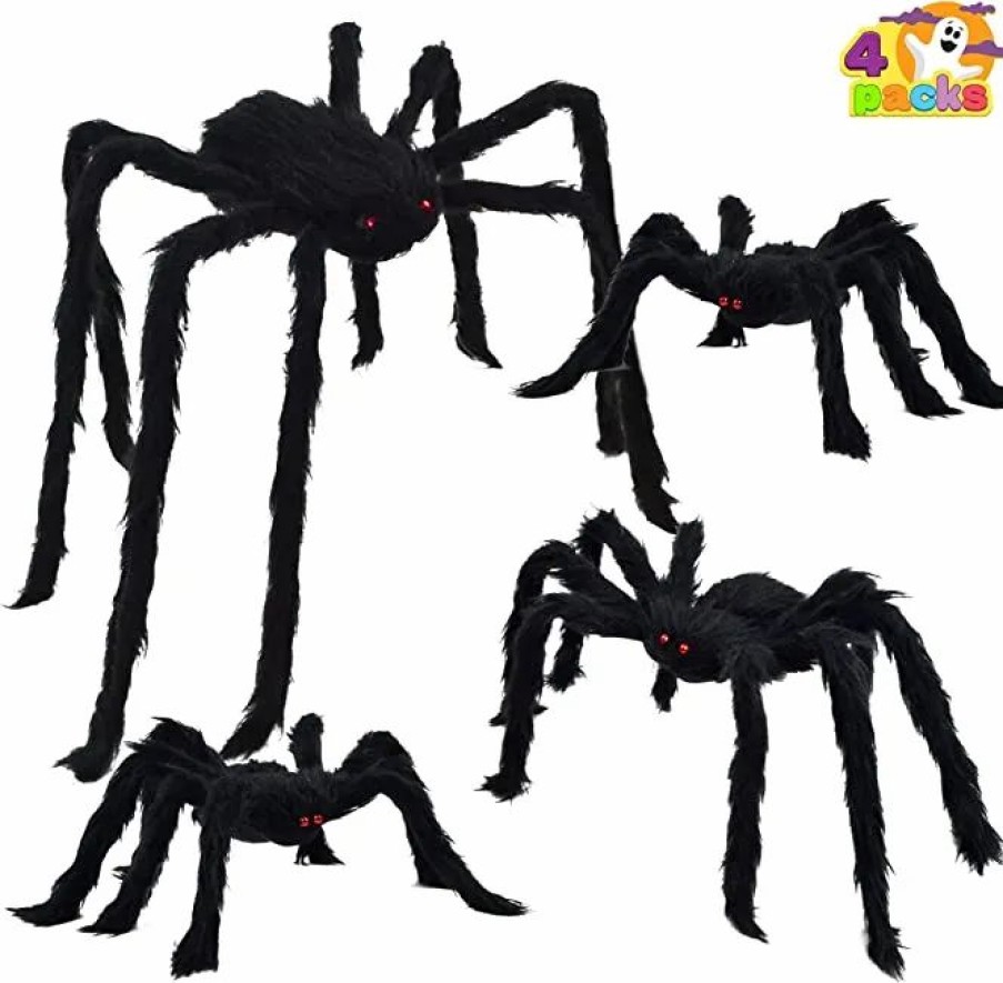 Halloween Outdoor Decor * | Joyin 4Pcshalloween Black Hairy Spiders(47In, 30In, 24In, 24In) Halloween Decorations