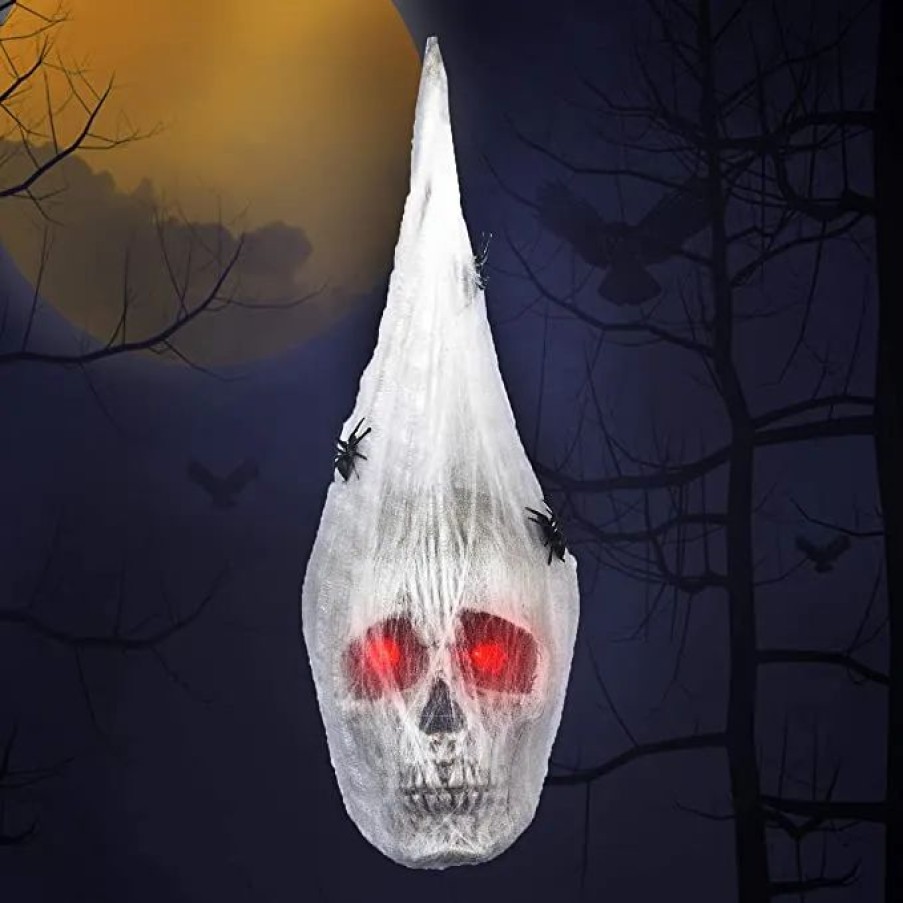 Halloween Outdoor Decor * | Joyin Halloween Animated Hanging Skulls Covered With Spider Webs Halloween Decorations