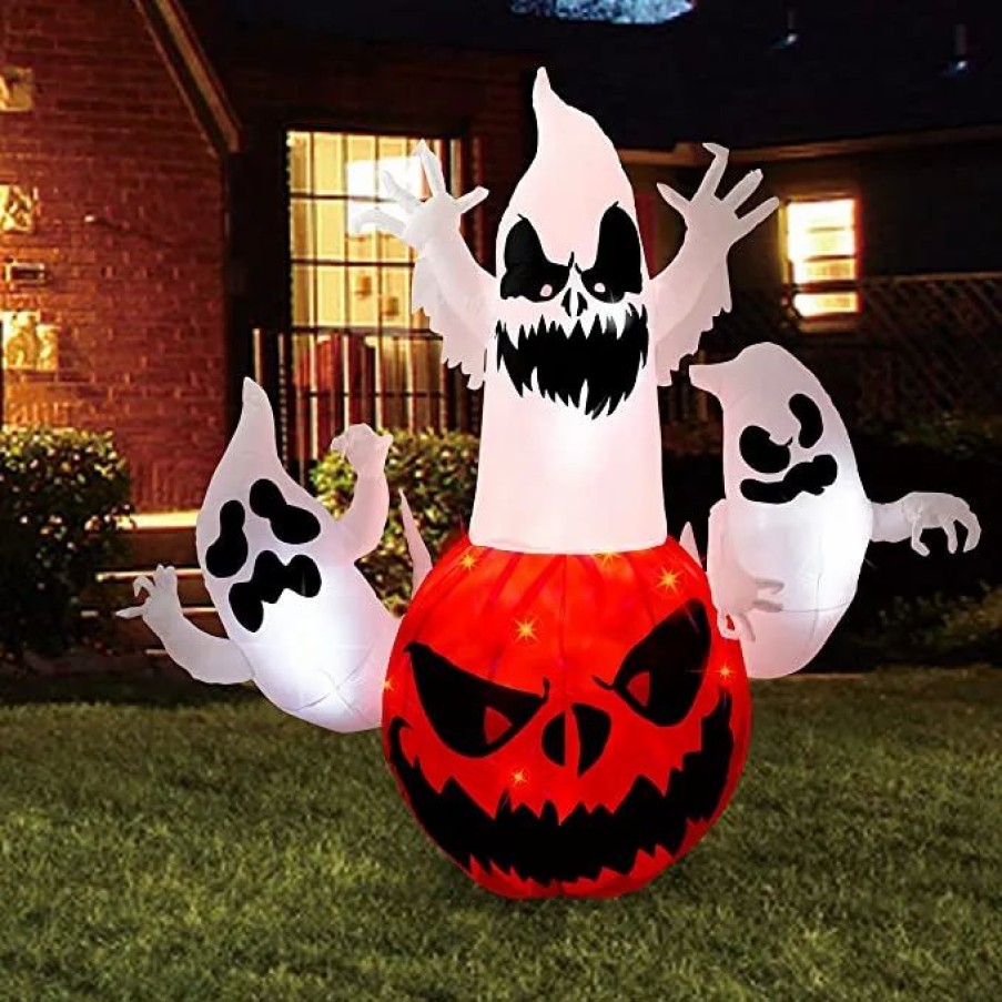 Halloween Inflatables * | Joiedomi 6Ft Tall Halloween Inflatable Pumpkin With 3 Ghosts Halloween Decorations