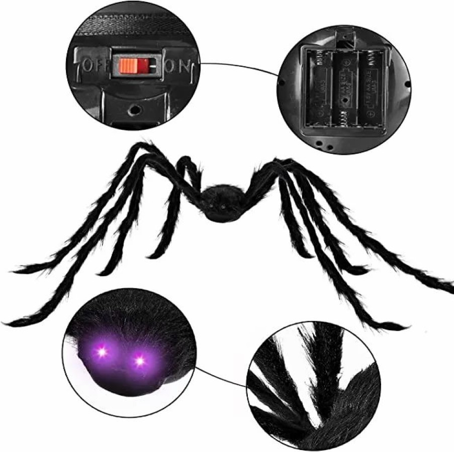 Halloween Outdoor Decor * | Joyin Light Up Hairy Spider With Purple Led Lights 5Ft Halloween Decorations