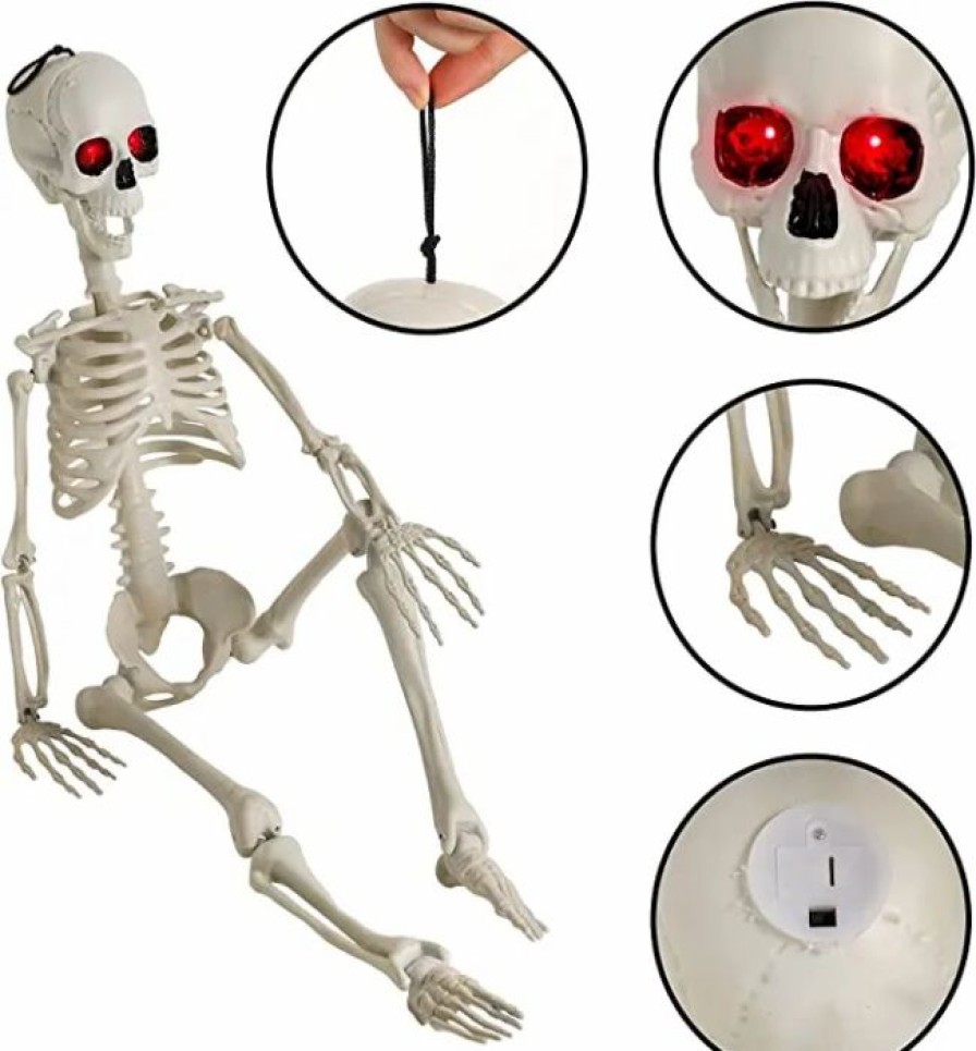 Spooky Scary Skeletons * | Joyin Red Led Light Up Eyes Posable Skeleton 36In Halloween Decorations