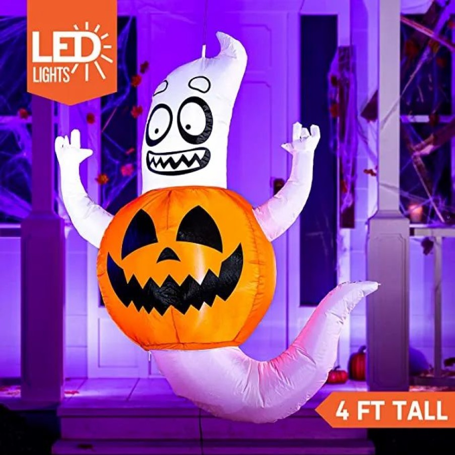 Halloween Inflatables * | Joiedomi 4Ft Halloween Inflatable Ghost In A Pumpkin Halloween Decorations