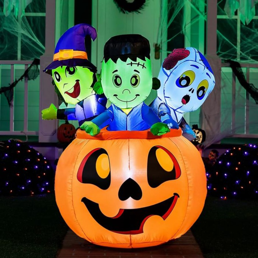 Halloween Inflatables * | Joiedomi 5Ft Tall Three Characters On Pumpkin Inflatable Halloween Decorations