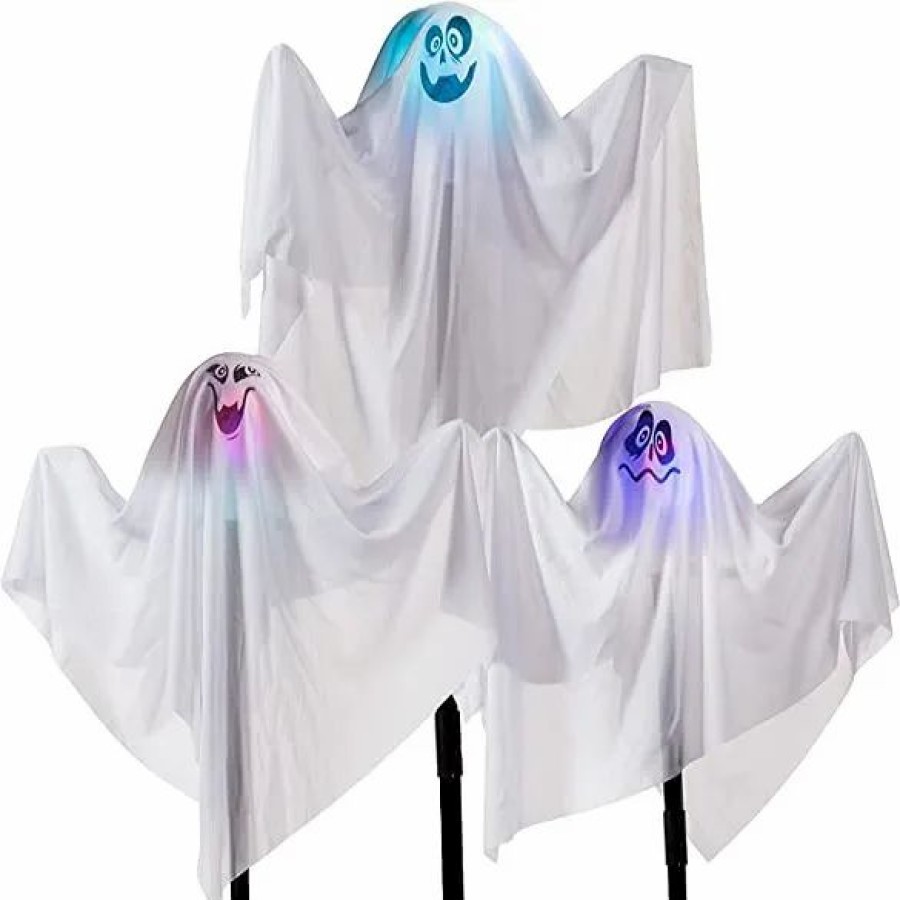 Halloween Outdoor Decor * | Joyin 3Pcs Ghost Hanging Lights With Stakes Halloween Decorations