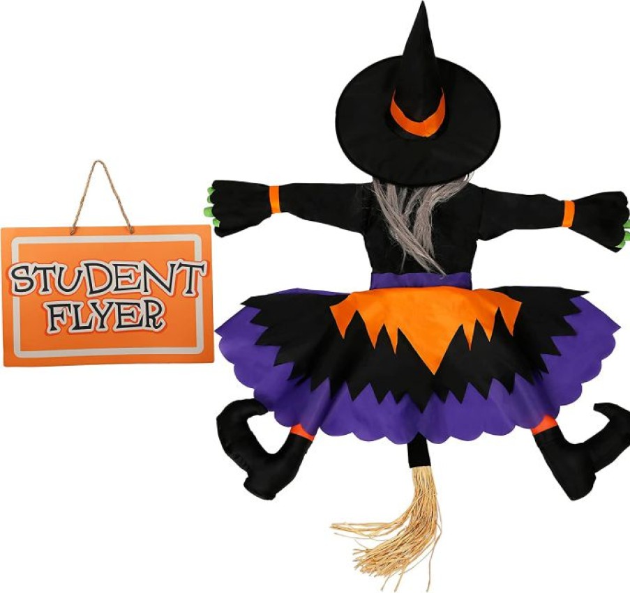 Halloween Outdoor Decor * | Joyin Crashing Witch Into Tree With Sign(Student Flyer) 47.2In Halloween Decorations