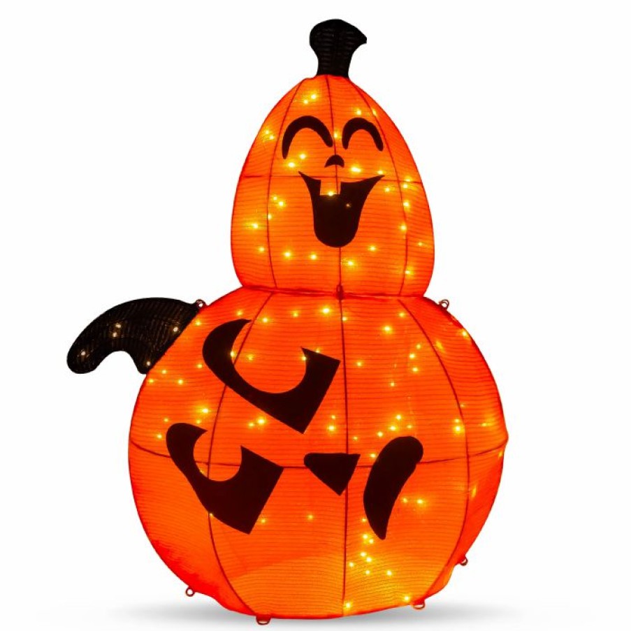 Halloween Outdoor Decor * | Joiedomi Tinsel Stacked Pumpkins (2 Heads) 3Ft Halloween Decorations