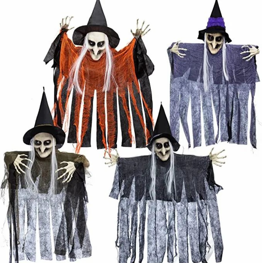 Hanging Decorations * | Joyin 4 Pcs Hanging Witches (Purple, Orange, Green, Grey) 24In Halloween Decorations