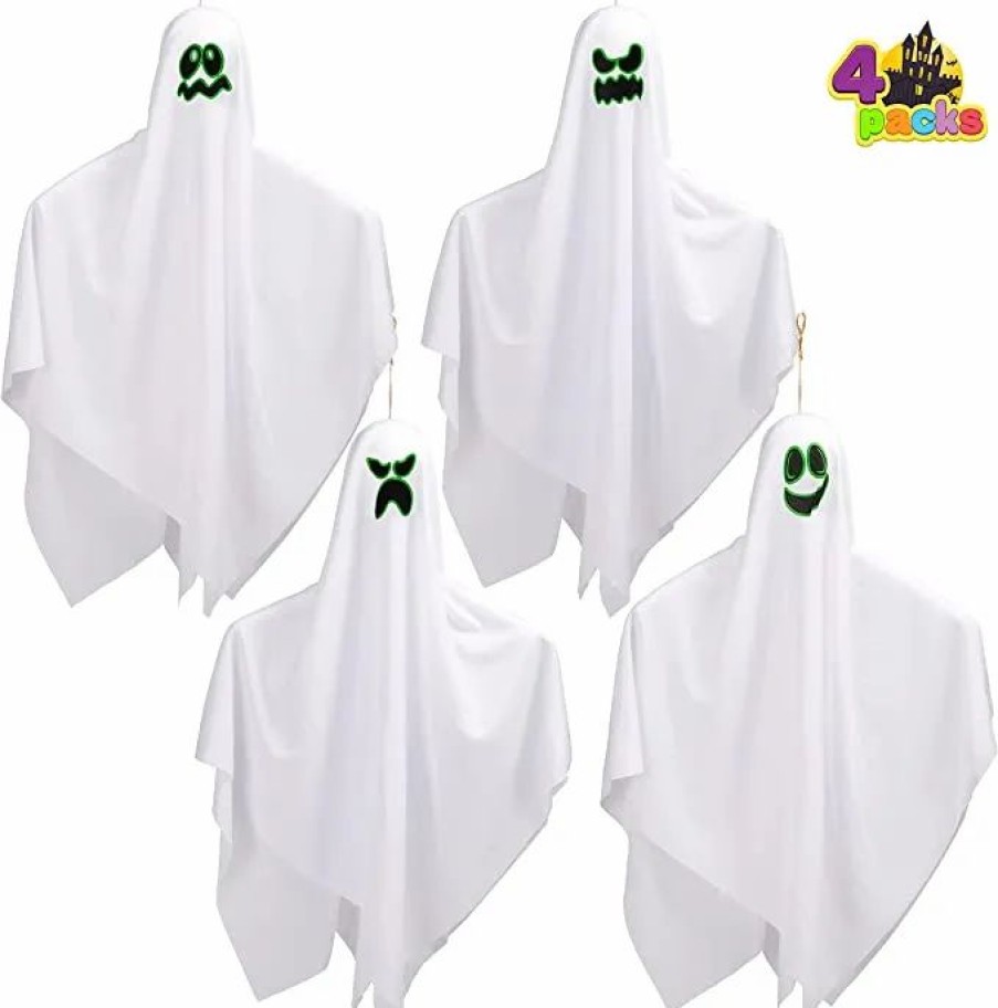 Hanging Decorations * | Joyin 4Pcs Halloween Glow-In-The-Dark Hanging Ghosts 27.5In Halloween Decorations