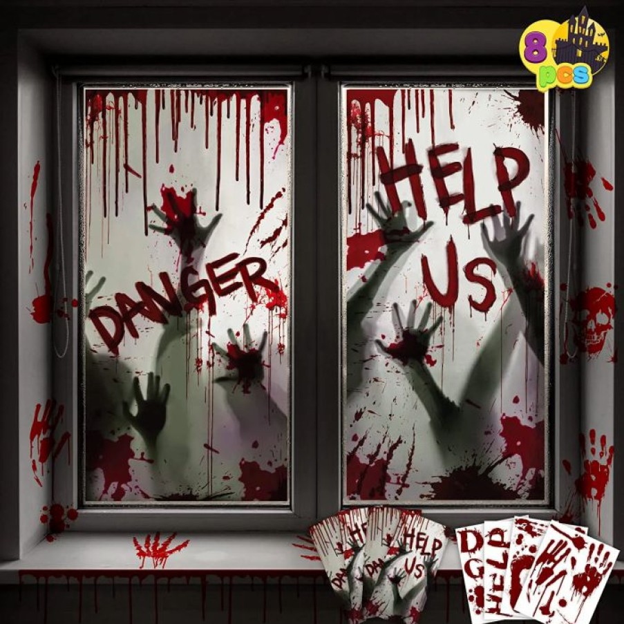 Halloween Indoor Decor * | Joyin 8Pcs Zombie Hand Window Covers 4 Pcs With Window Stickers Halloween Decorations