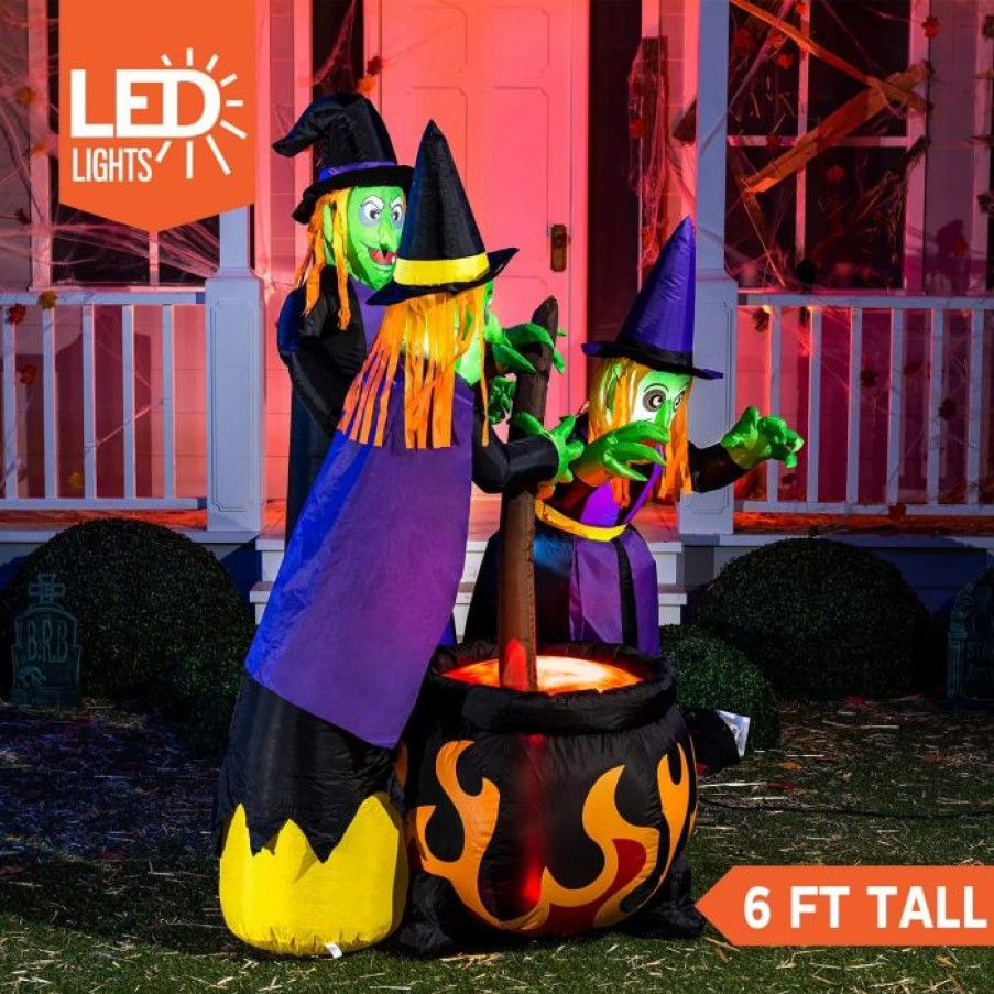 Halloween Inflatables * | Joiedomi 6Ft Three Witch Around Cauldron Halloween Decoration Halloween Decorations