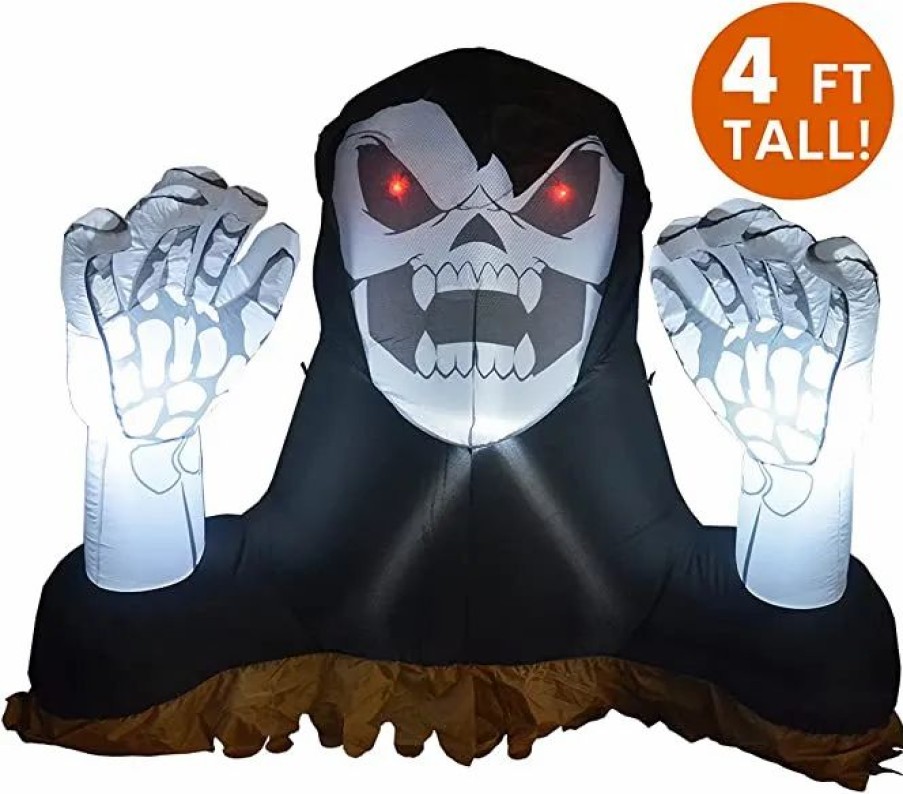 Halloween Inflatables * | Joiedomi 4Ft Halloween Inflatable Reaper Ground Breaker With Hands Halloween Decorations