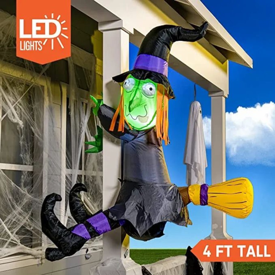 Halloween Inflatables * | Joiedomi 4Ft Halloween Long Inflatable Witch Sloth Halloween Decorations