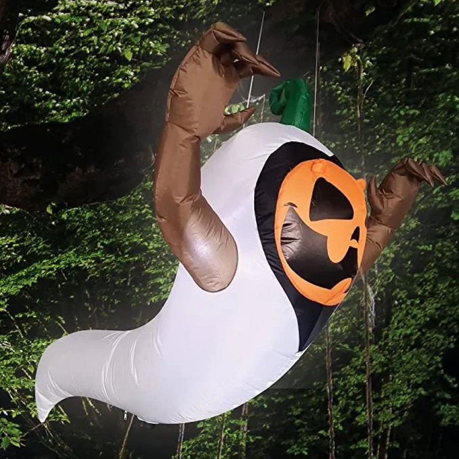 Halloween Inflatables * | Joiedomi 4Ft Halloween Inflatable Pumpkin In A Ghost Costume Halloween Decorations