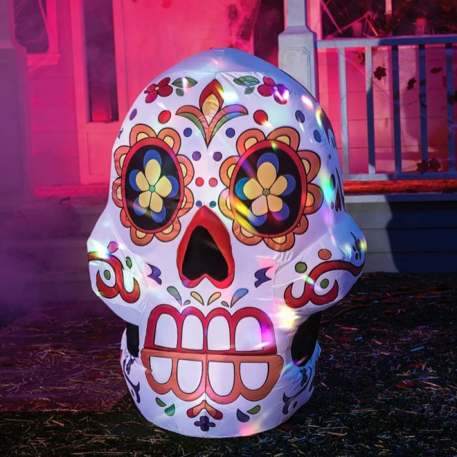 Halloween Inflatables * | Joiedomi 4Ft Kaleidoscope Light Inflatable Skull Decoration Halloween Decorations