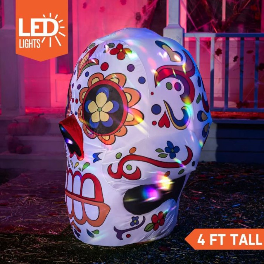 Halloween Inflatables * | Joiedomi 4Ft Kaleidoscope Light Inflatable Skull Decoration Halloween Decorations