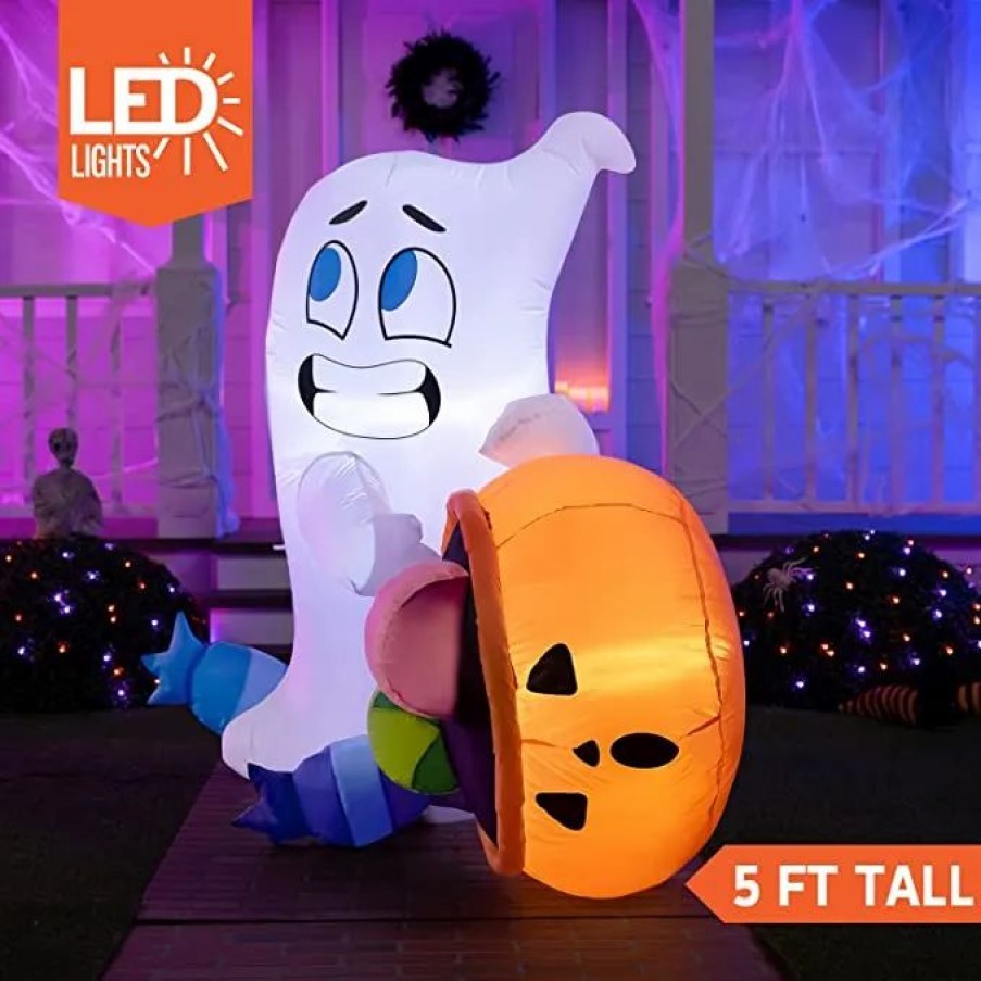 Halloween Inflatables * | Joiedomi 5Ft Inflatable Led Cute Ghost Decoration Halloween Decorations