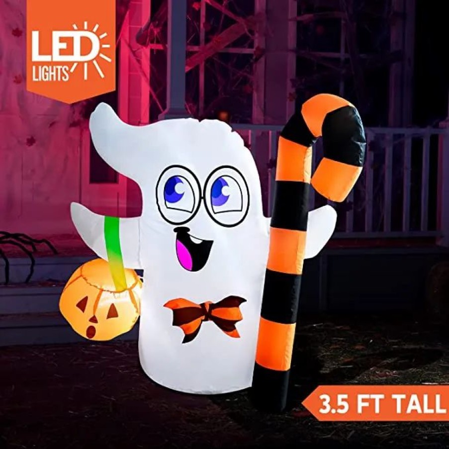 Halloween Inflatables * | Joiedomi 3.5Ft Tall Cute Ghost Inflatable Halloween Candy Cane Halloween Decorations