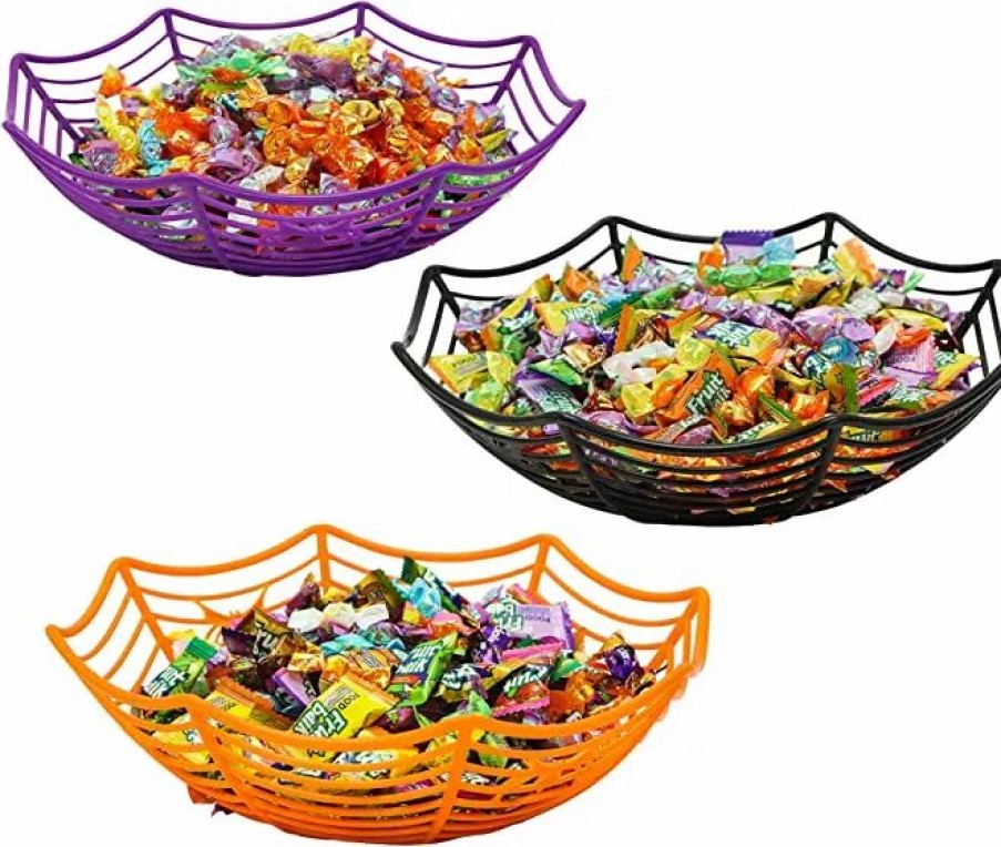 Halloween Outdoor Decor * | Joyin 3Pcs Large Spider Web Plastic Bowls Halloween Decorations