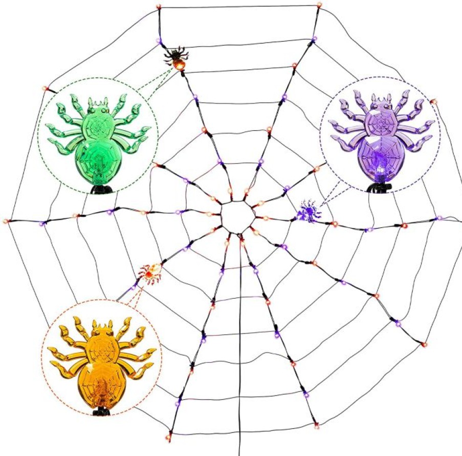 Halloween Lights * | Joiedomi Spider Web Lights With 3 Lighted Spiders (Orange & Purple) Halloween Decorations