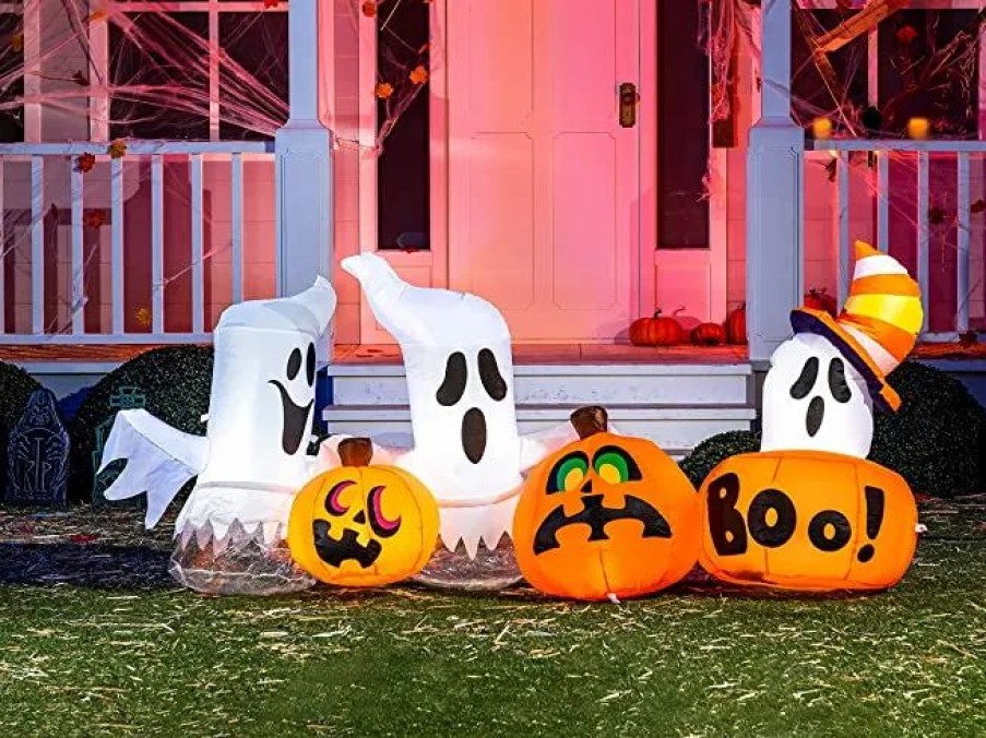 Halloween Inflatables * | Joiedomi 7Ft Inflatable Horizontal Ghost With Pumpkins Halloween Decorations