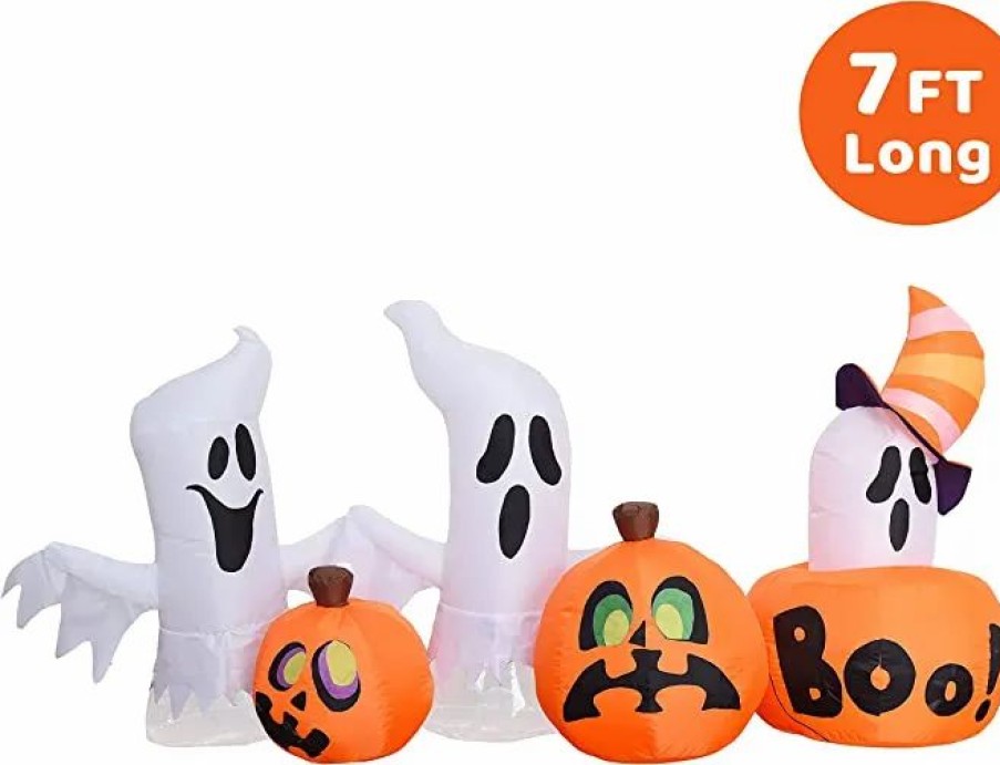 Halloween Inflatables * | Joiedomi 7Ft Inflatable Horizontal Ghost With Pumpkins Halloween Decorations