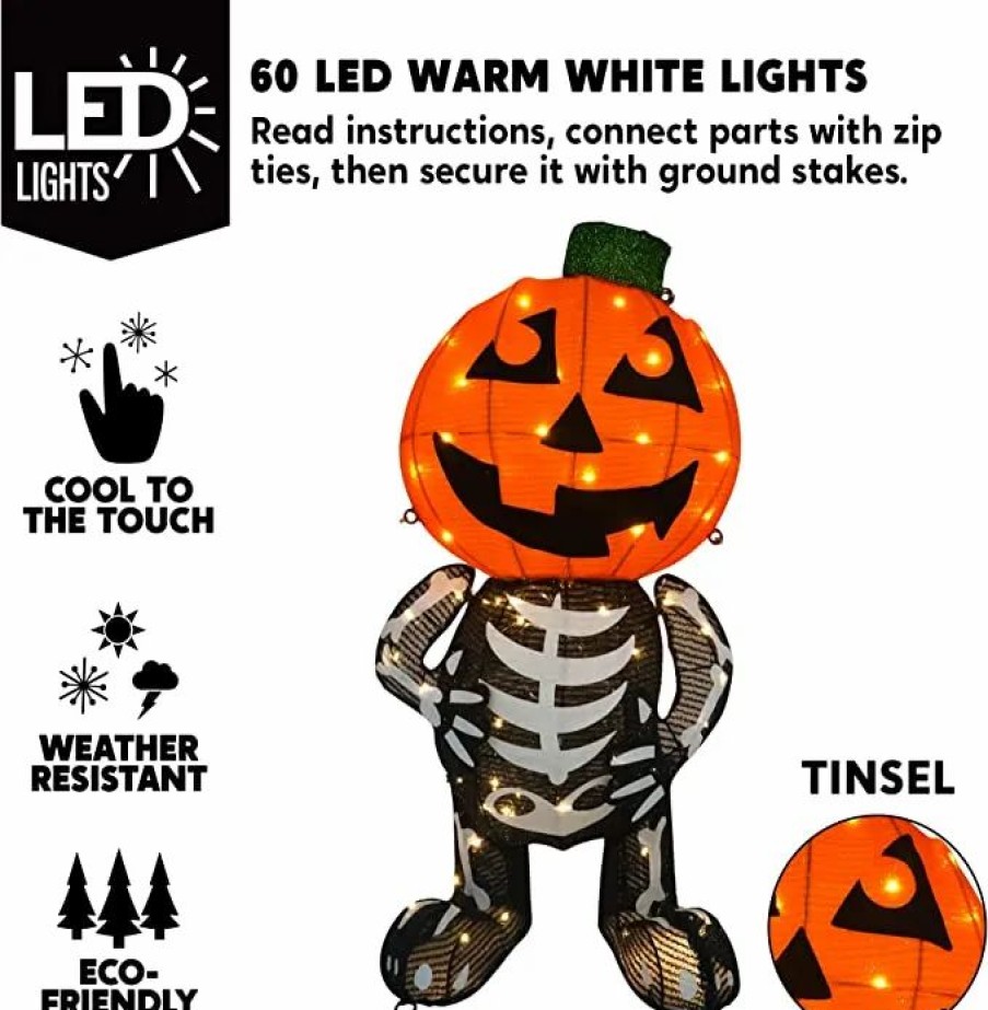 Halloween Outdoor Decor * | Joiedomi Led Warm Yard Light Tinsel Skeleton Pumpkin 30In Halloween Decorations