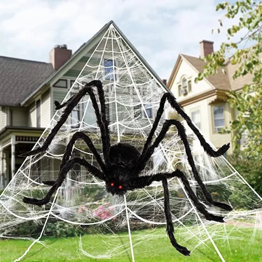 Halloween Outdoor Decor * | Joyin Triangular Halloween Spider Web With Giant Spider Set Halloween Decorations